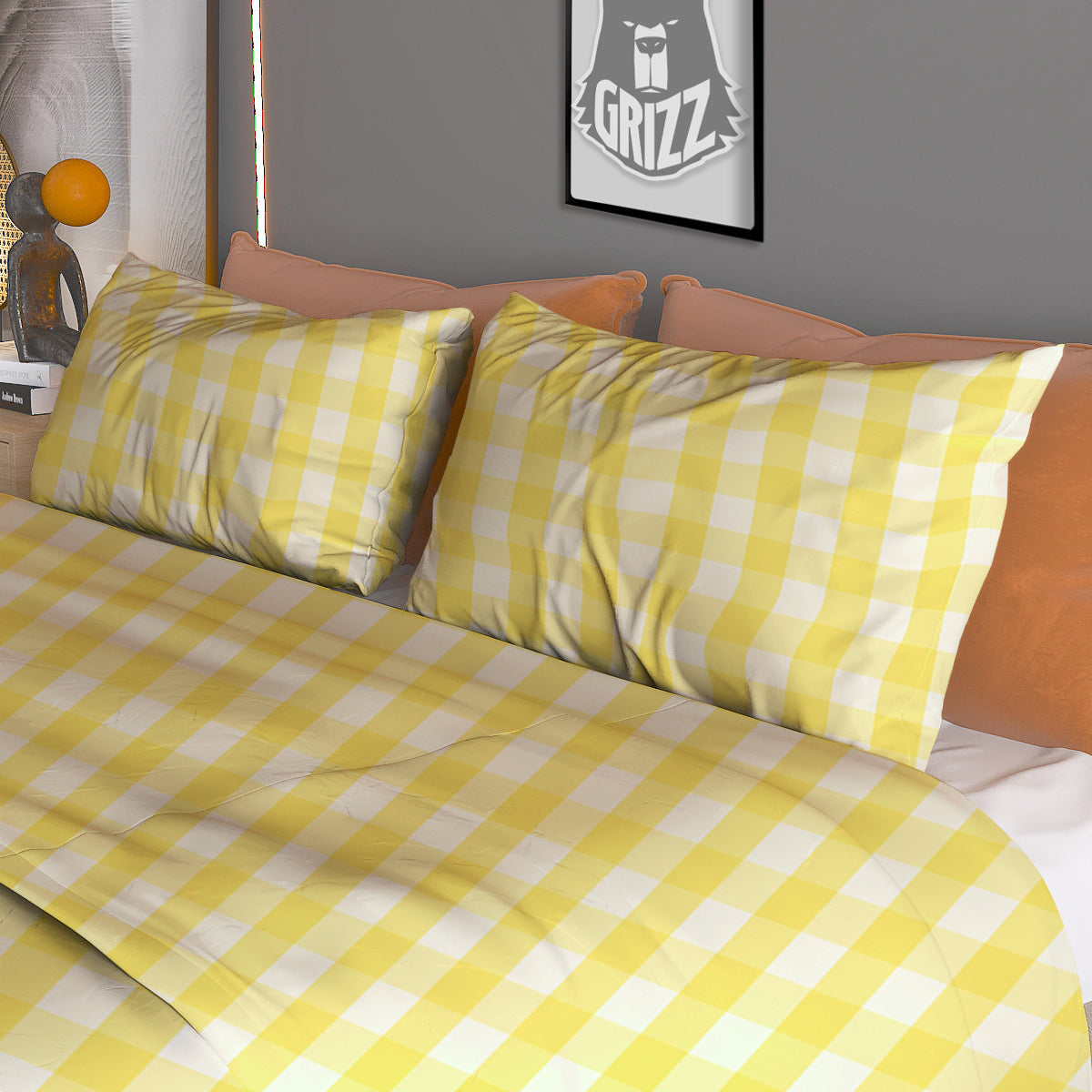 Check Yellow And White Print Pattern Duvet Cover Bedding Set