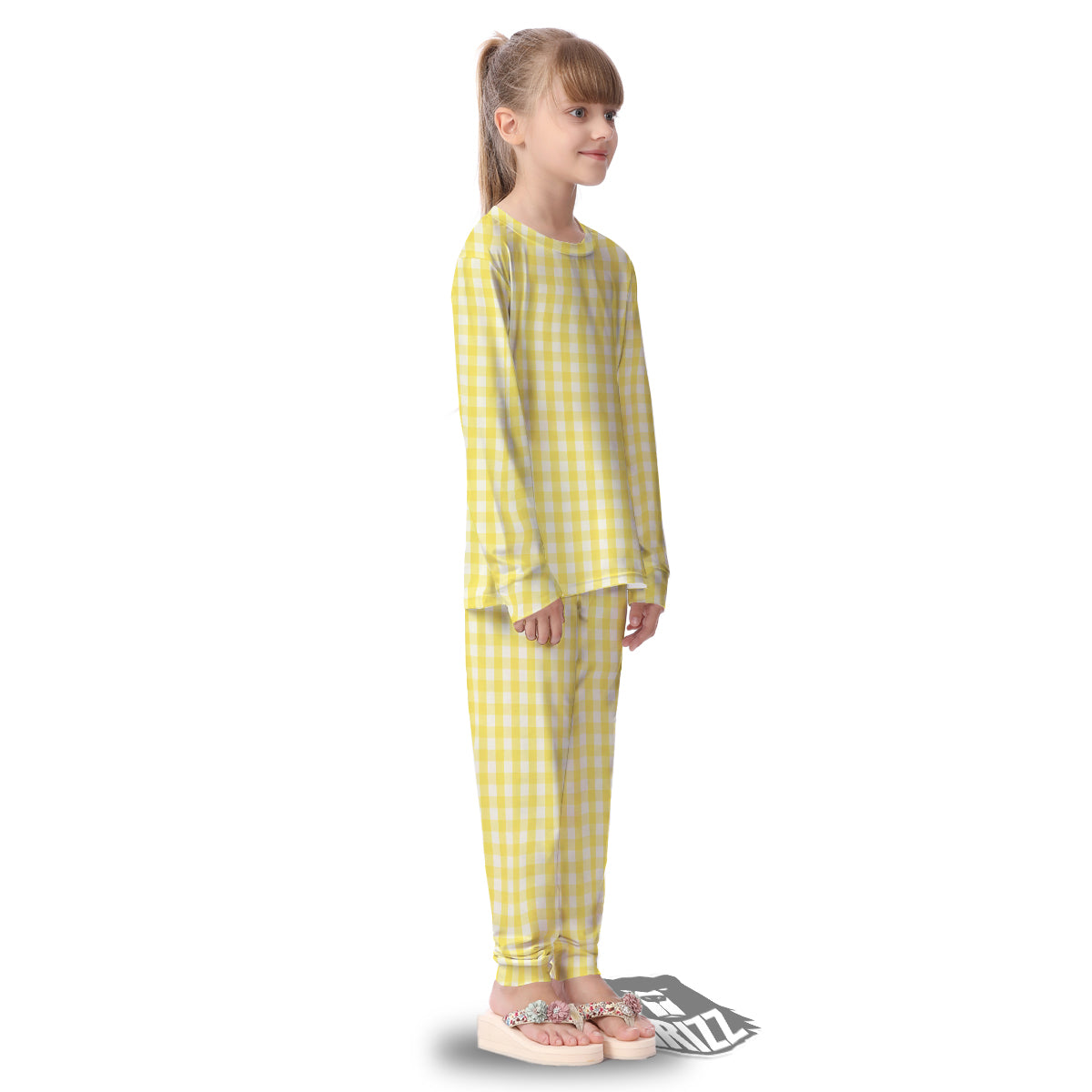 Check Yellow And White Print Pattern Kid's Pajamas-grizzshop