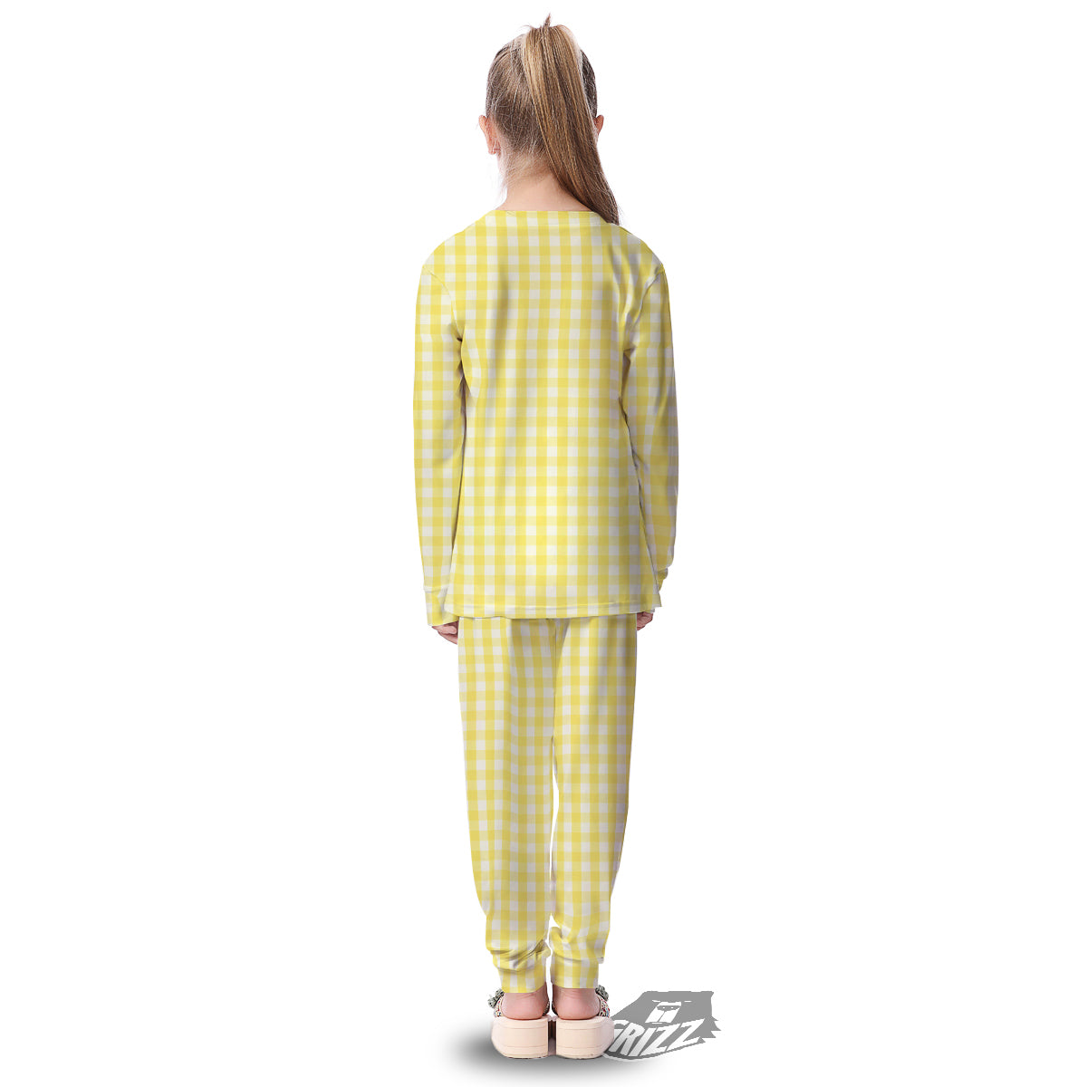 Check Yellow And White Print Pattern Kid's Pajamas-grizzshop