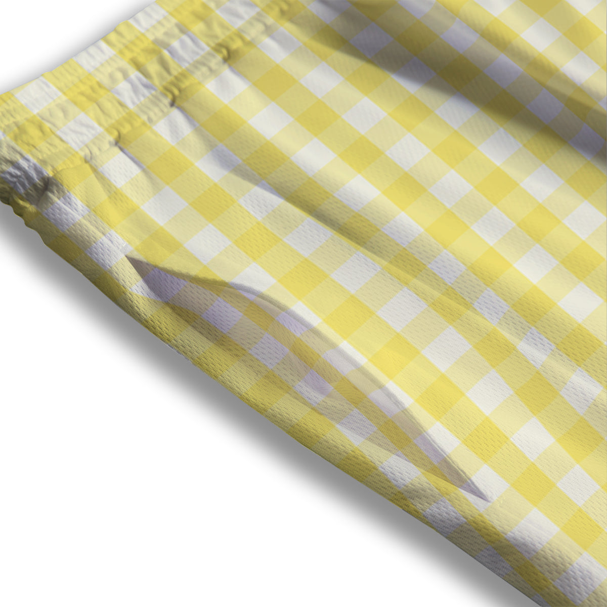 Check Yellow And White Print Pattern Mesh Shorts