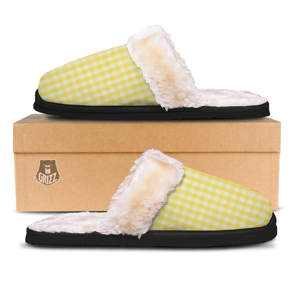 Check Yellow And White Print Pattern Slippers-grizzshop