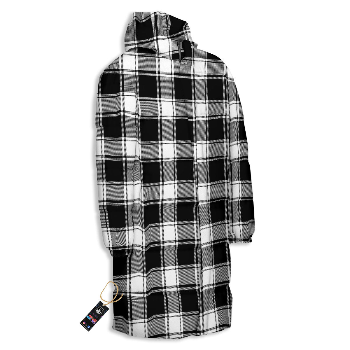Check White And Black Print Pattern Long Down Jacket