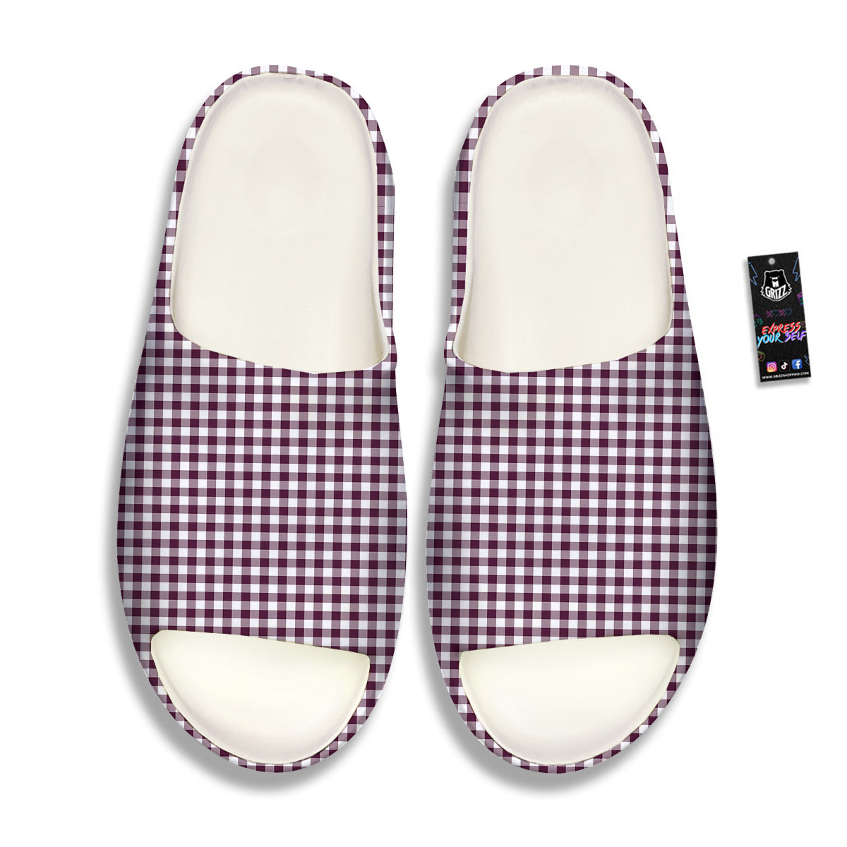 Check White And Burgundy Print Pattern Sandals-grizzshop
