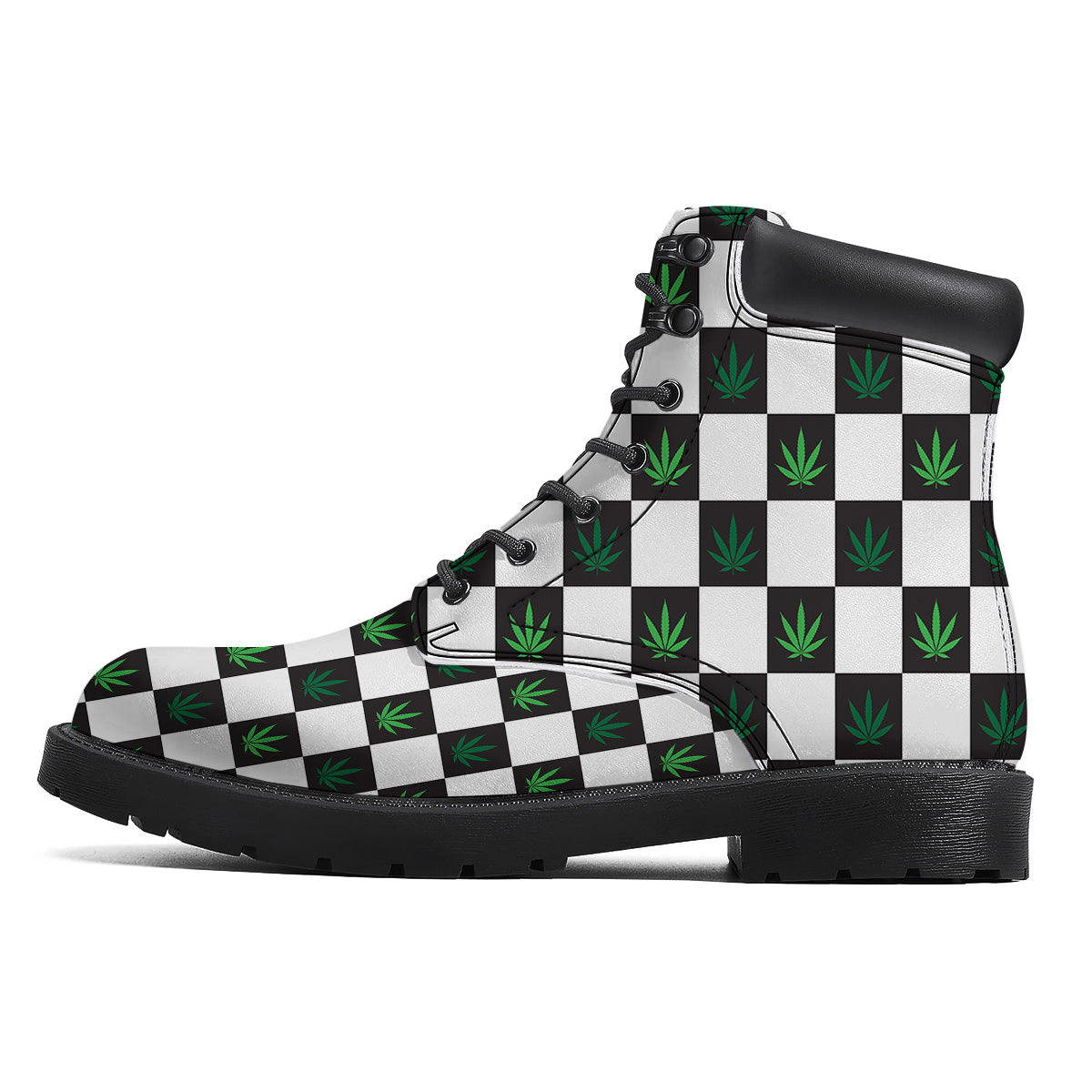 Checked Green Weed Print Pattern Boots-grizzshop