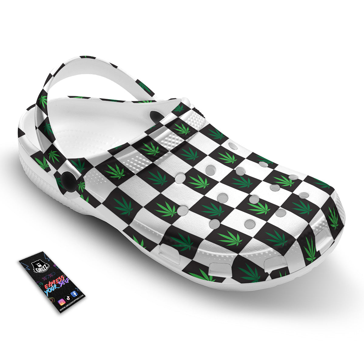 Checked Green Weed Print Pattern Clog-grizzshop