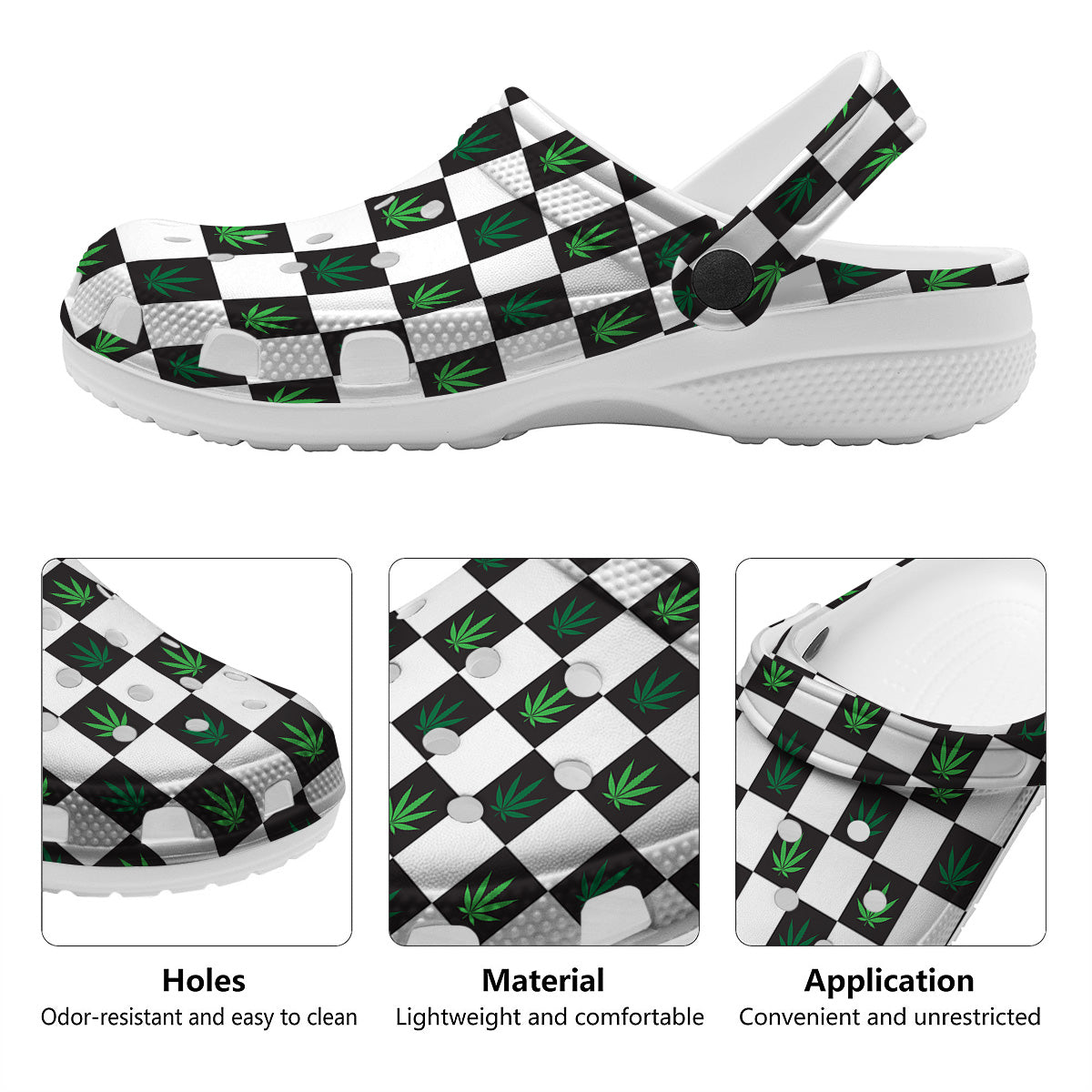 Checked Green Weed Print Pattern Clog-grizzshop
