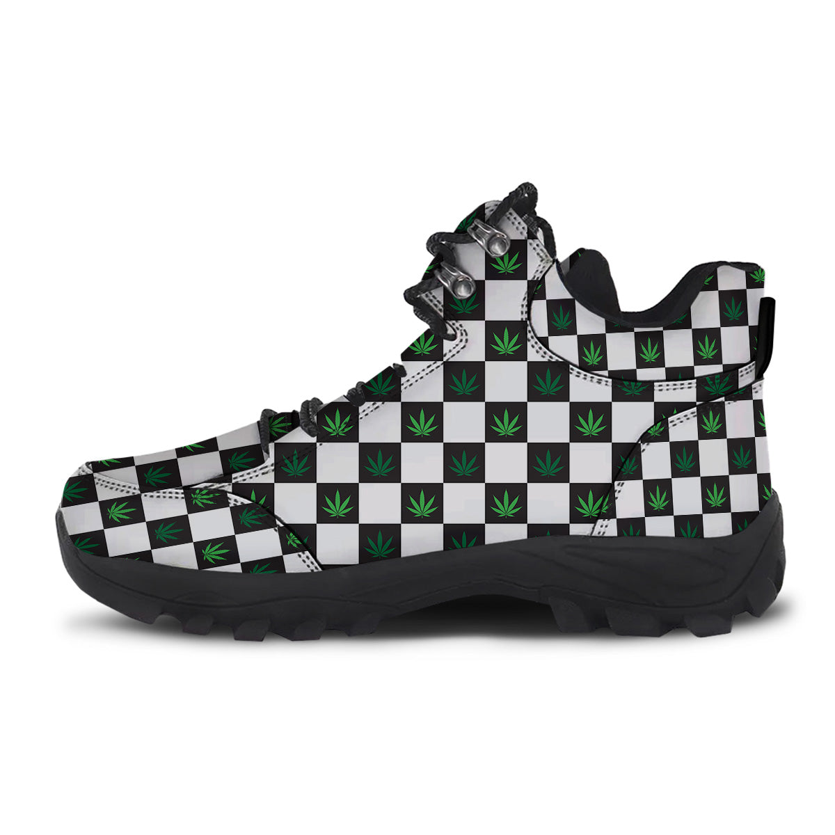 Checked Green Weed Print Pattern Hiking Shoes-grizzshop