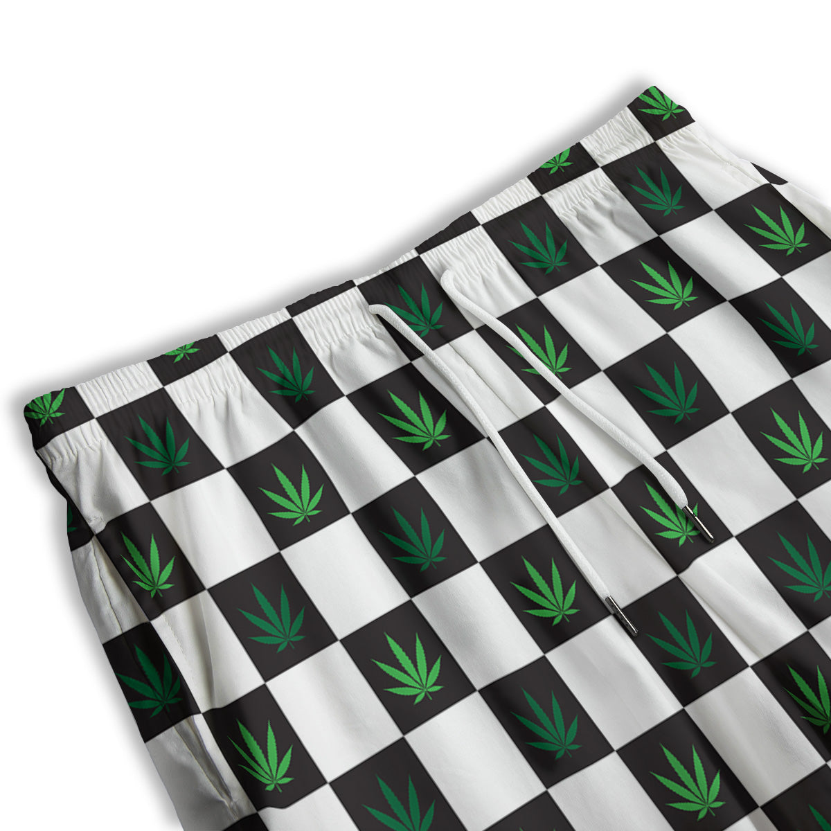 Checked Green Weed Print Pattern Men's Athletic Shorts