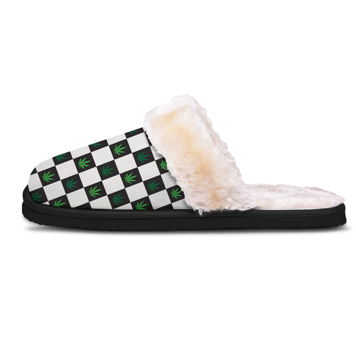 Checked Green Weed Print Pattern Slippers-grizzshop