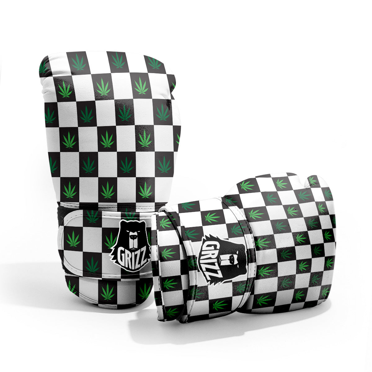 Checked Green Weed Print Pattern Pro Boxing Glove