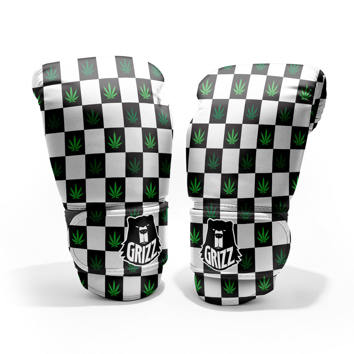 Checked Green Weed Print Pattern Pro Boxing Glove