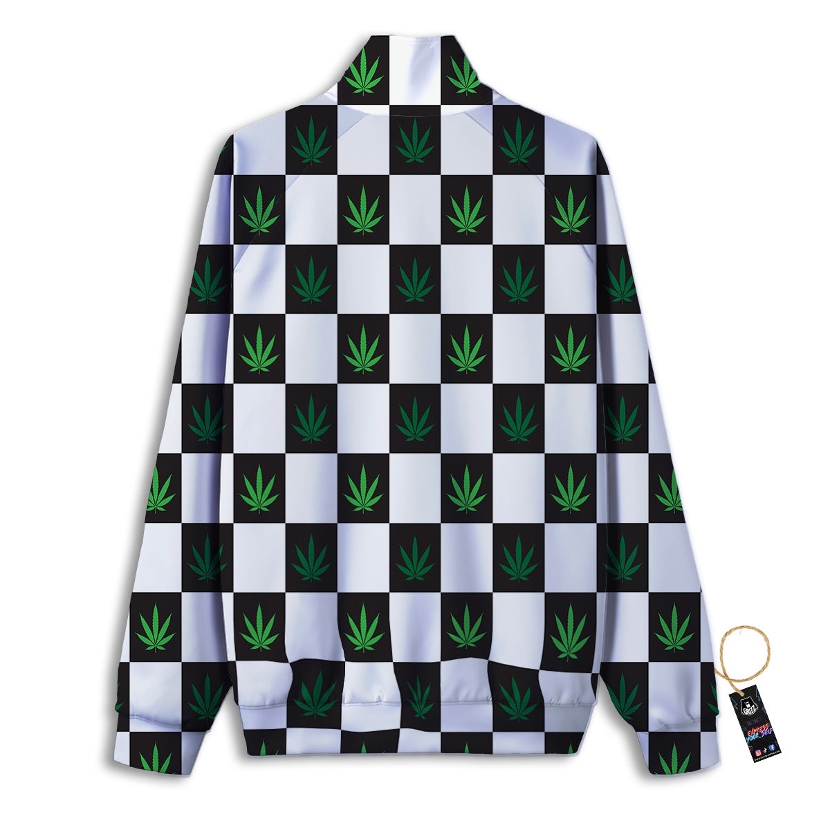 Checked Green Weed Print Pattern Track Jacket-grizzshop