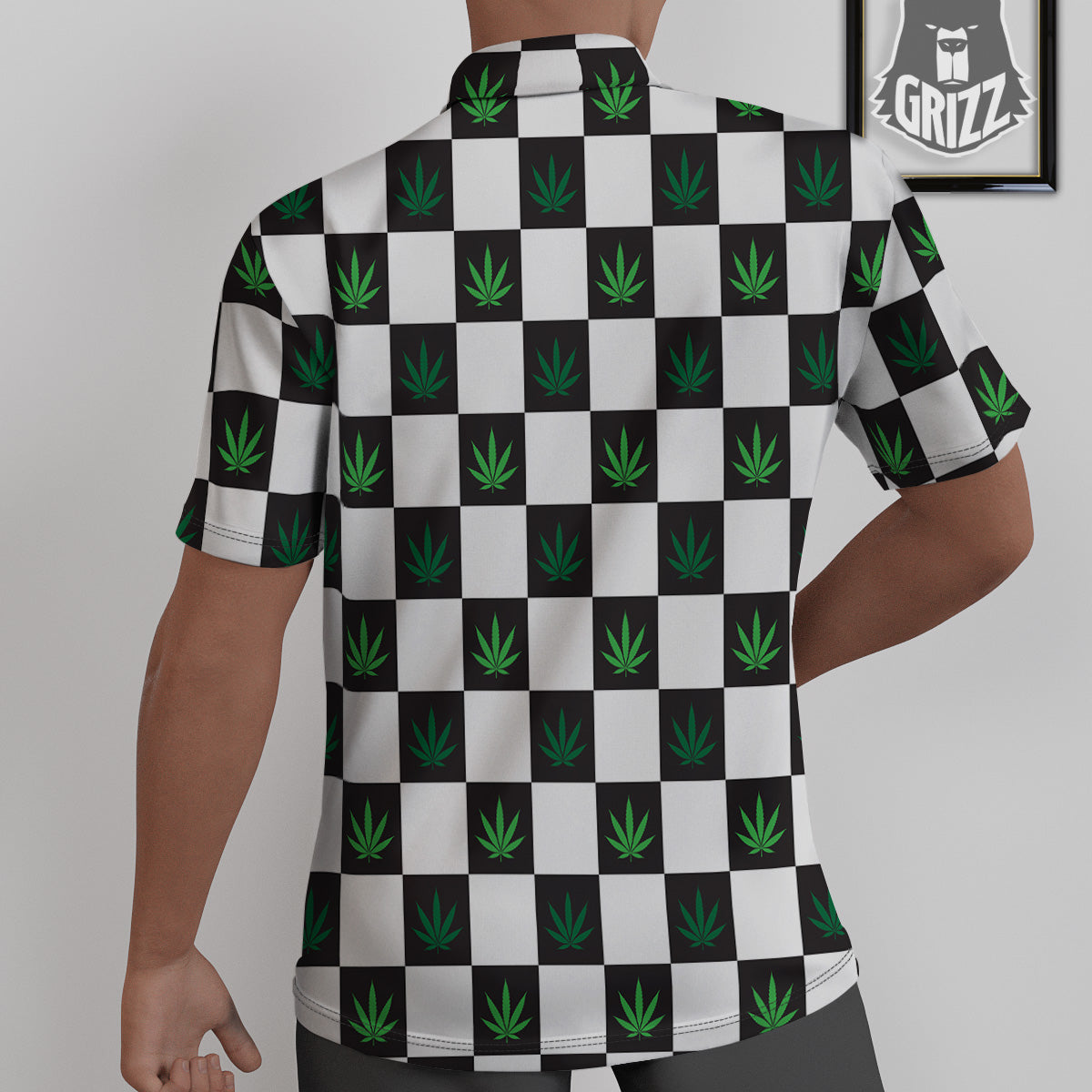 Checked Green Weed Print Pattern Untucked Shirts-grizzshop
