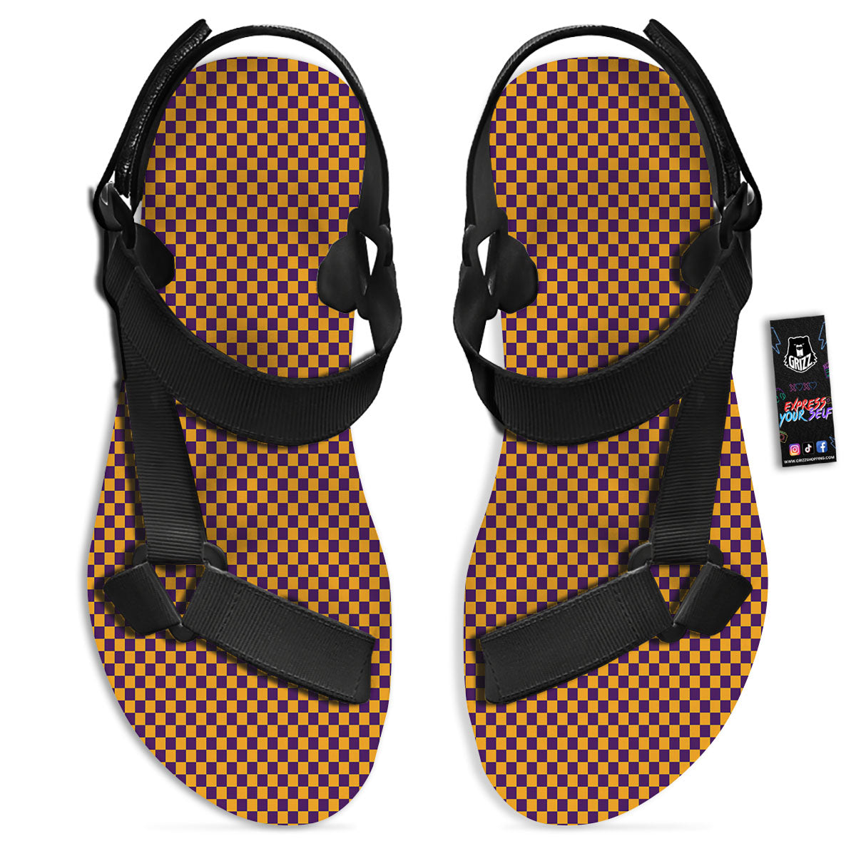 Checked Halloween Print Pattern Black Open Toe Sandals-grizzshop
