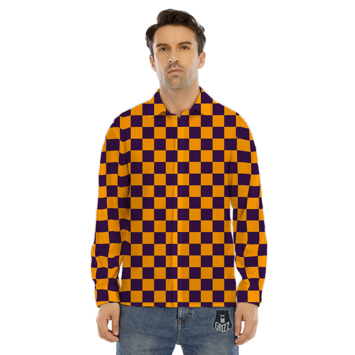 Checked Halloween Print Pattern Men's Dress Shirts-grizzshop