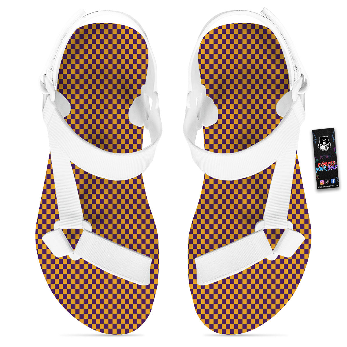 Checked Halloween Print Pattern White Open Toe Sandals-grizzshop