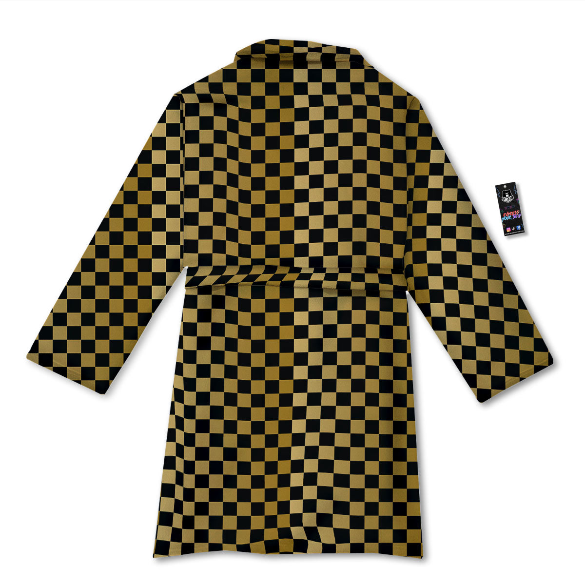 Checkered Black And Gold Print Pattern Bathrobe-grizzshop