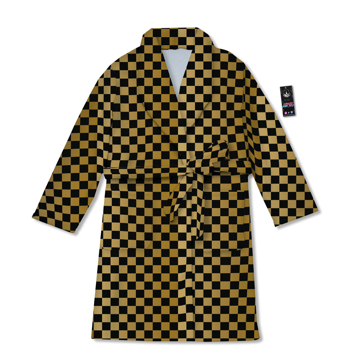 Checkered Black And Gold Print Pattern Bathrobe-grizzshop