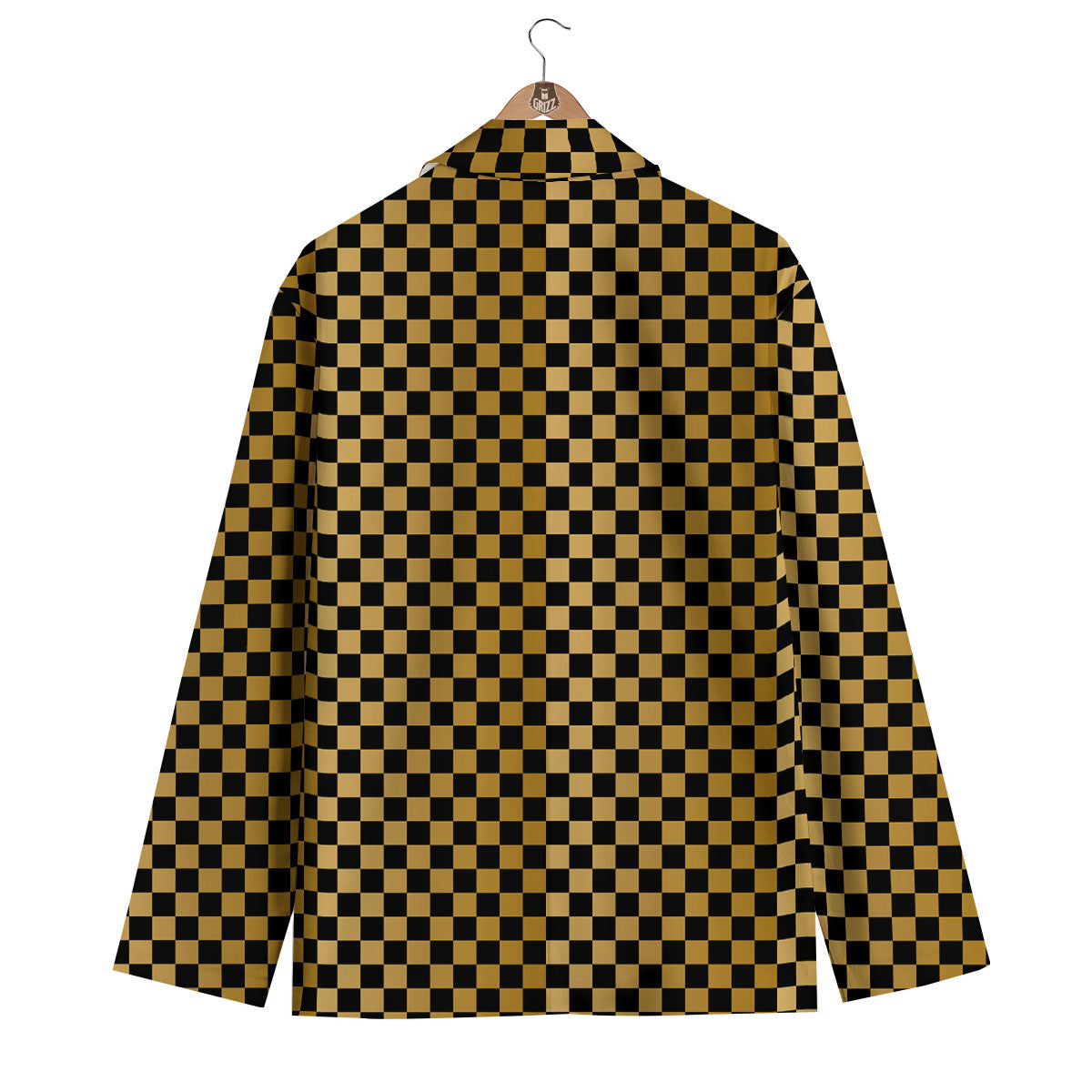 Checkered Black And Gold Print Pattern Men's Blazer-grizzshop
