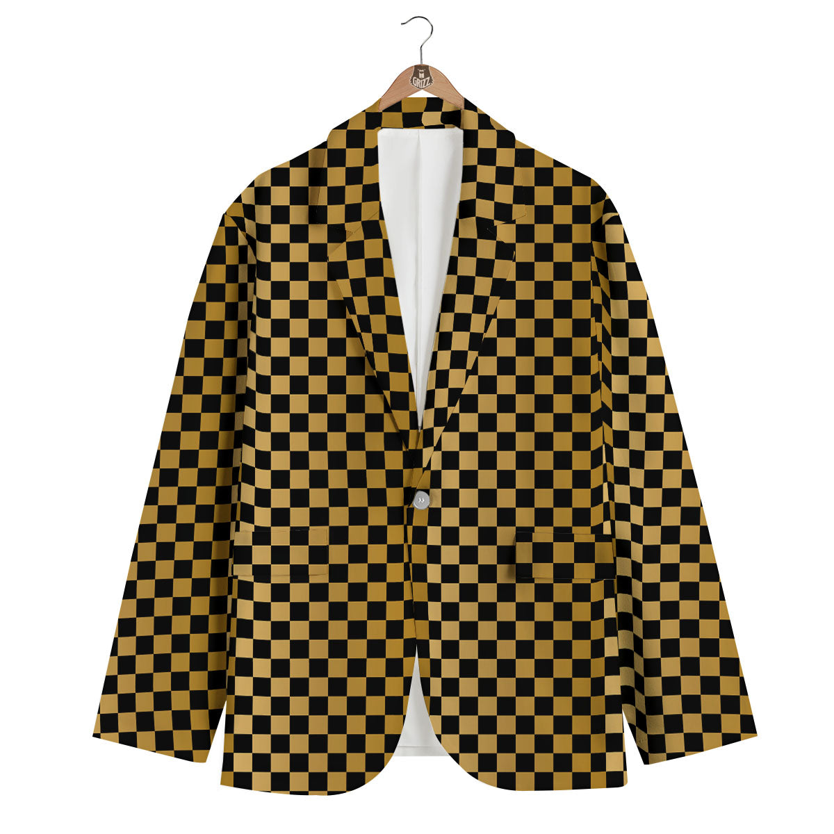 Checkered Black And Gold Print Pattern Men's Blazer-grizzshop
