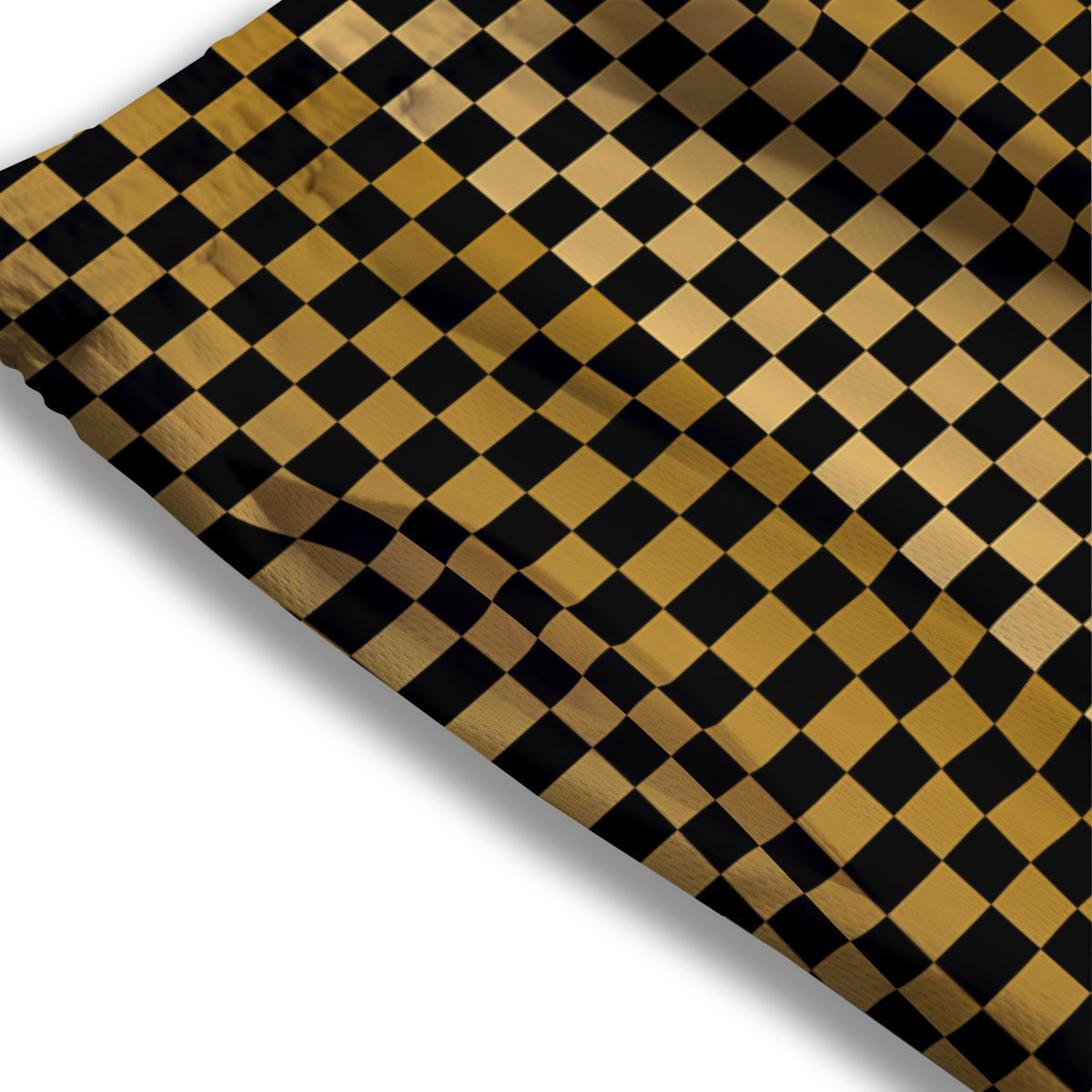 Checkered Black And Gold Print Pattern Mesh Shorts