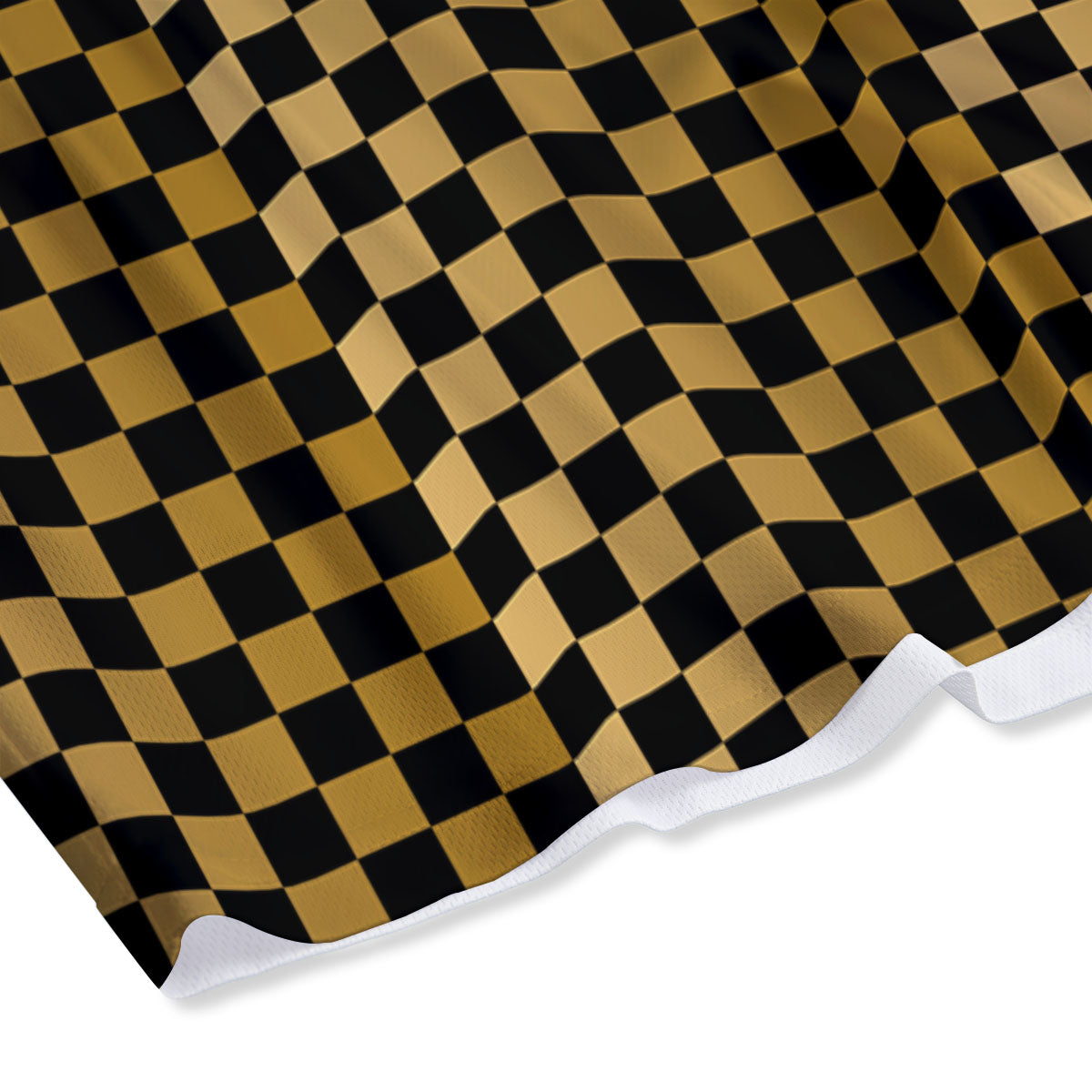 Checkered Black And Gold Print Pattern Mesh Shorts
