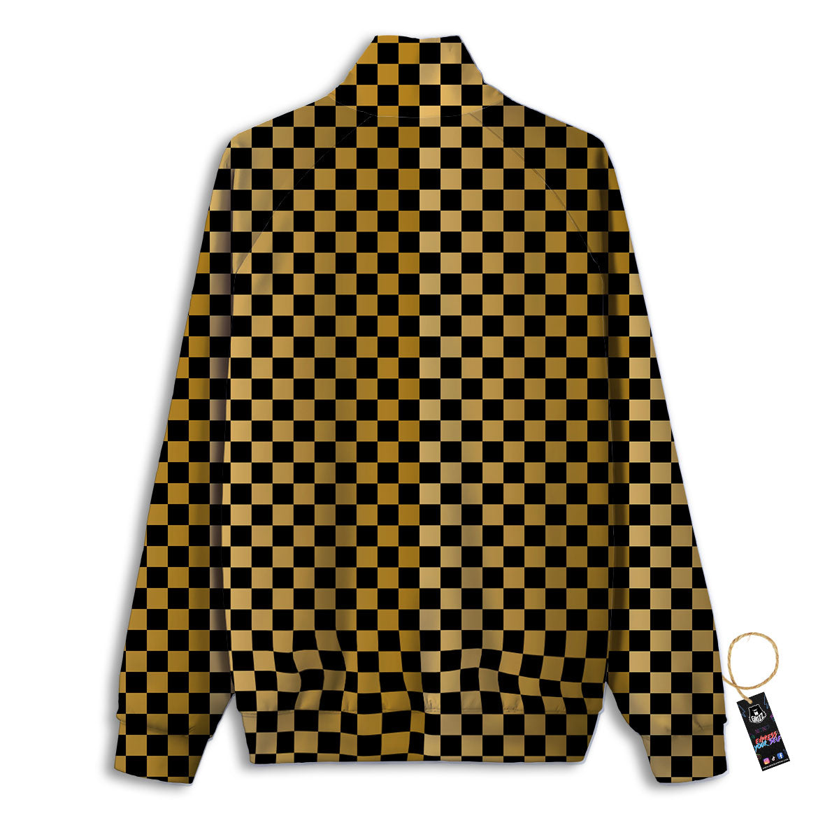Checkered Black And Gold Print Pattern Track Jacket-grizzshop