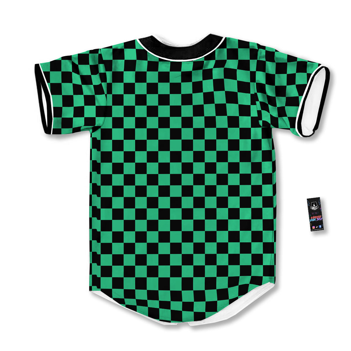Checkered Black And Green Print Pattern Baseball Jersey-grizzshop