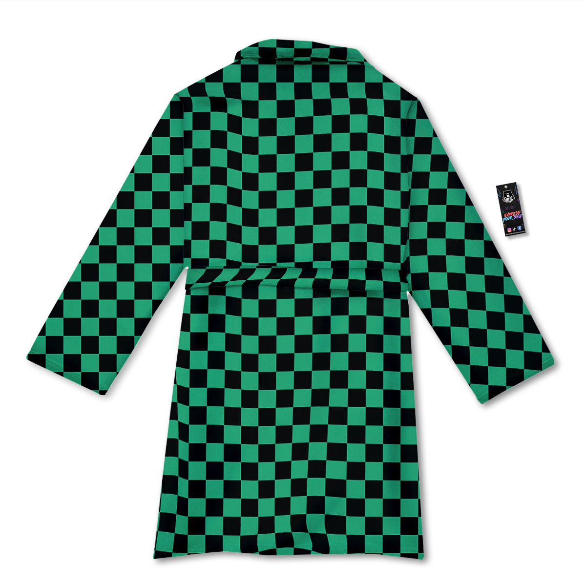 Checkered Black And Green Print Pattern Bathrobe-grizzshop