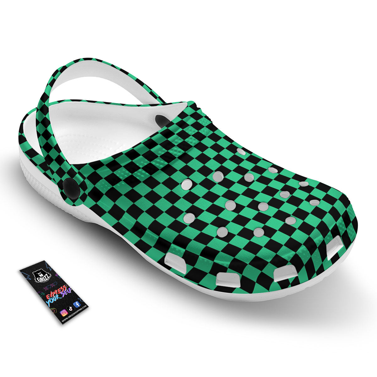 Checkered Black And Green Print Pattern Clog-grizzshop