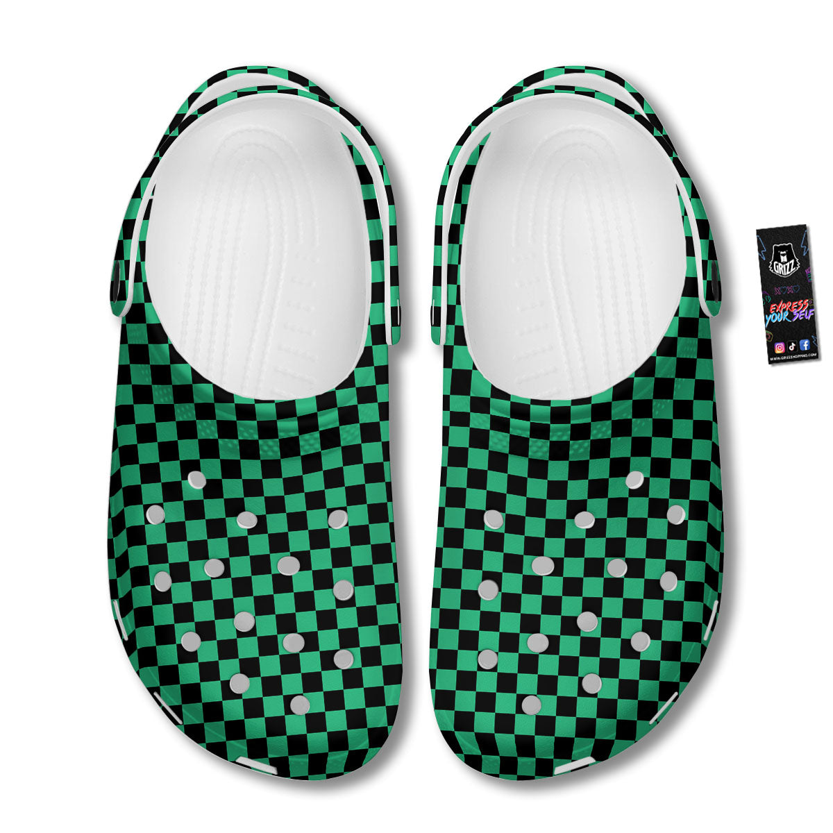 Checkered Black And Green Print Pattern Clog-grizzshop