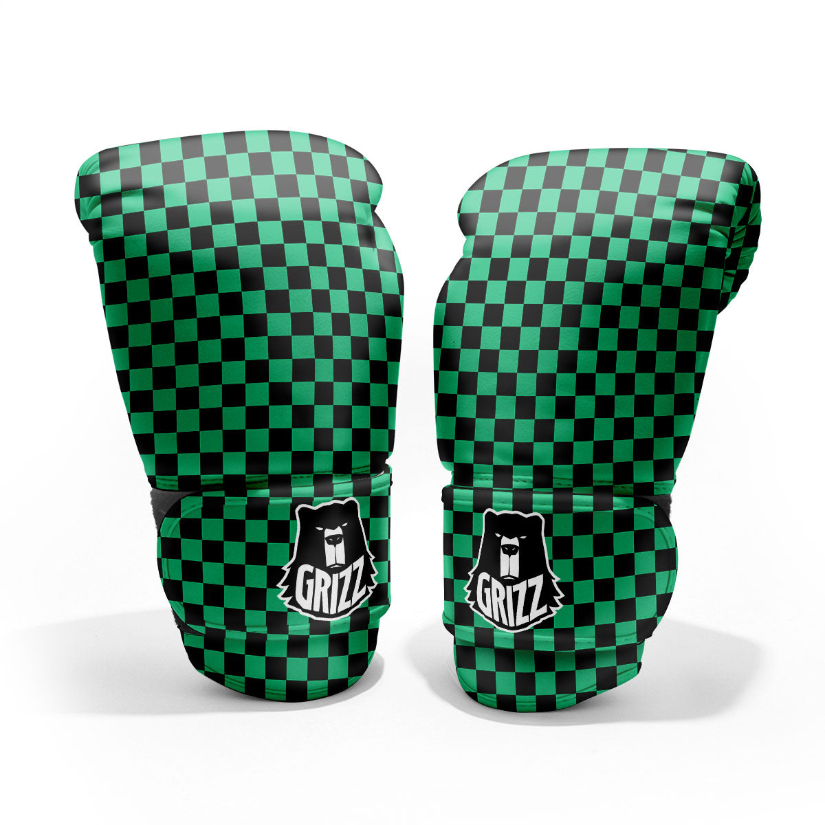 Checkered Black And Green Print Pattern Pro Boxing Glove