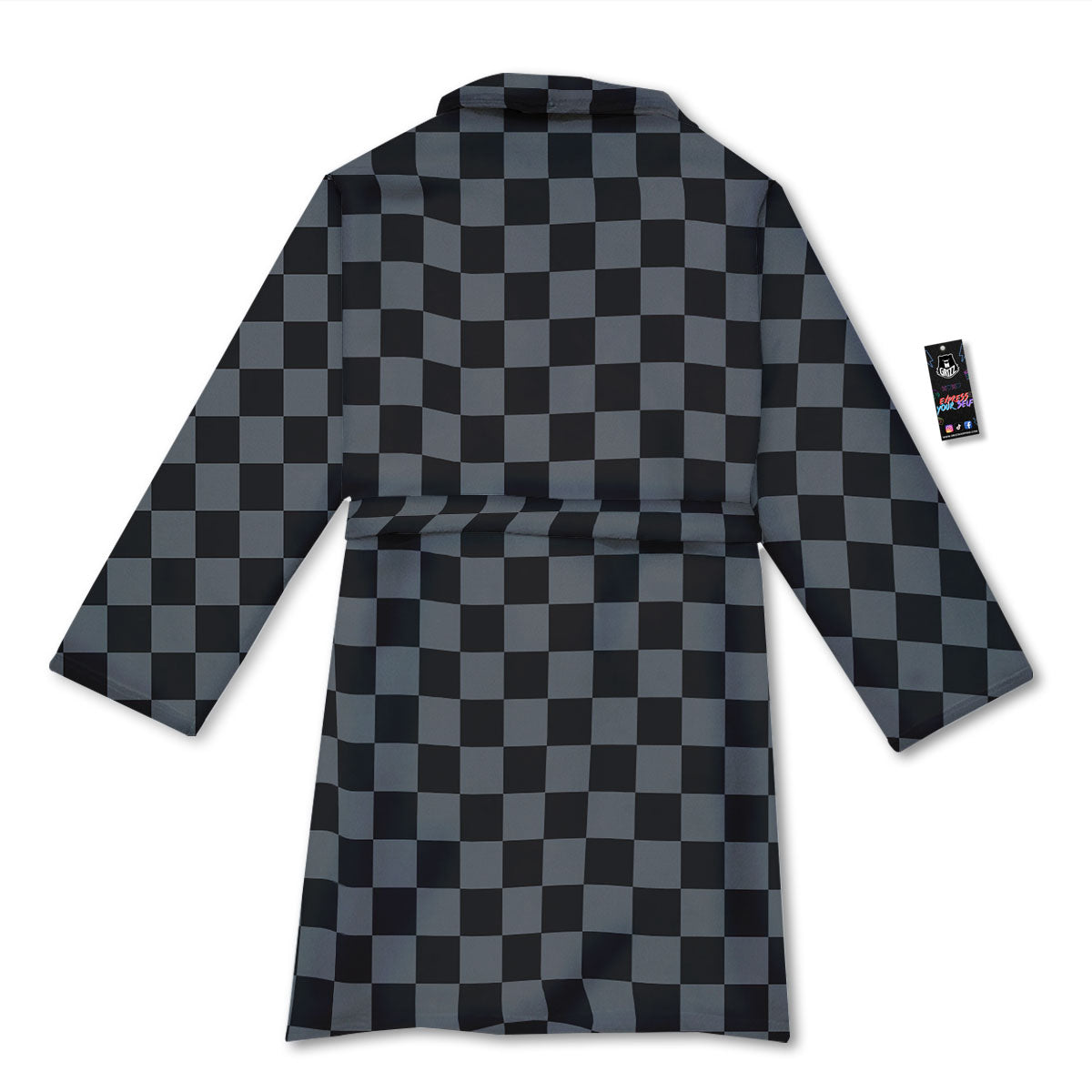 Checkered Black And Grey Print Pattern Bathrobe-grizzshop
