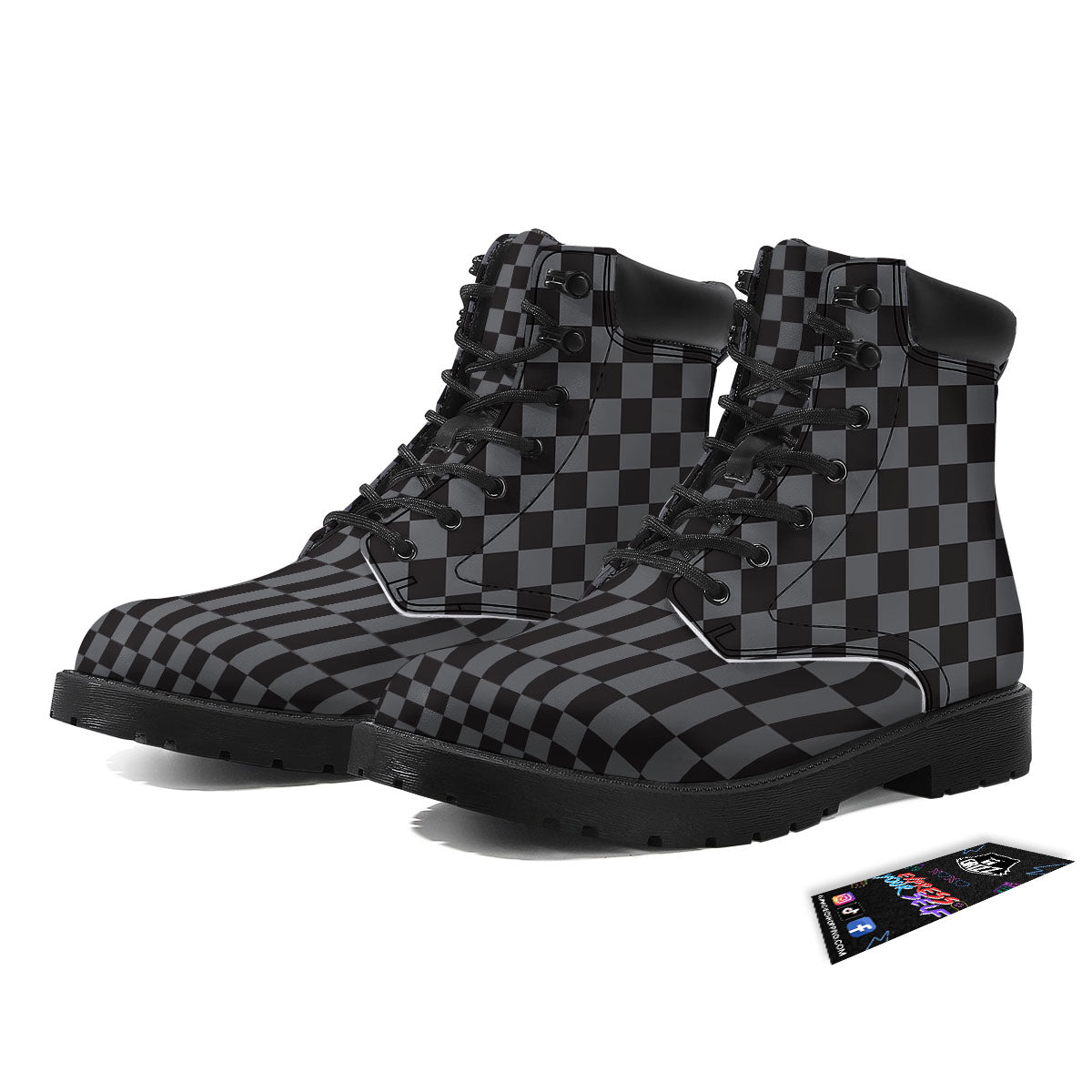 Checkered Black And Grey Print Pattern Boots-grizzshop