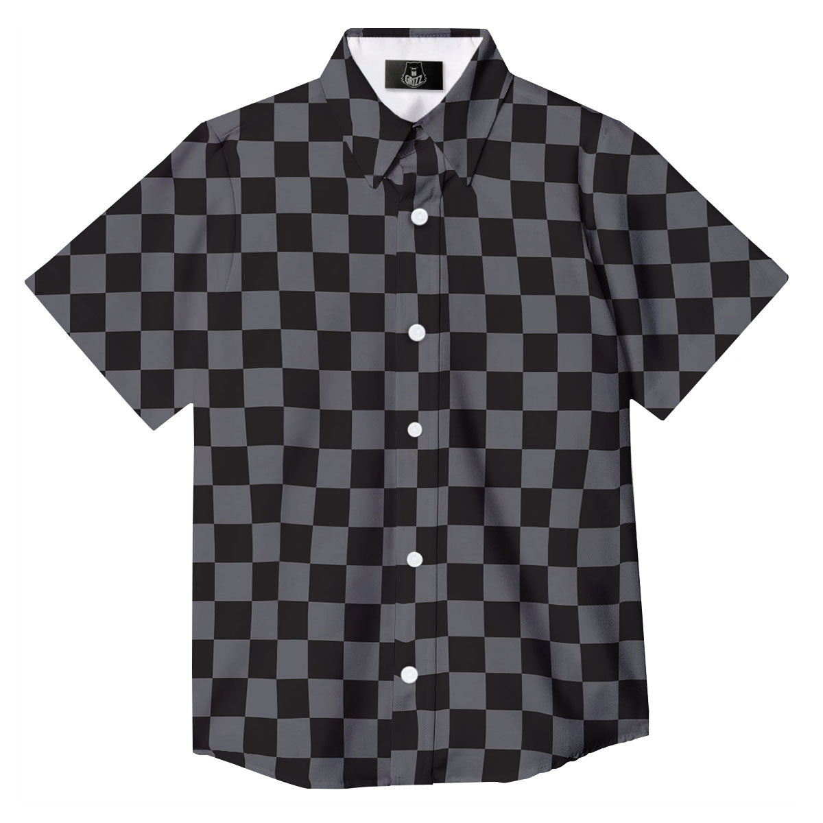 Checkered Black And Grey Print Pattern Button Up Shirt-grizzshop