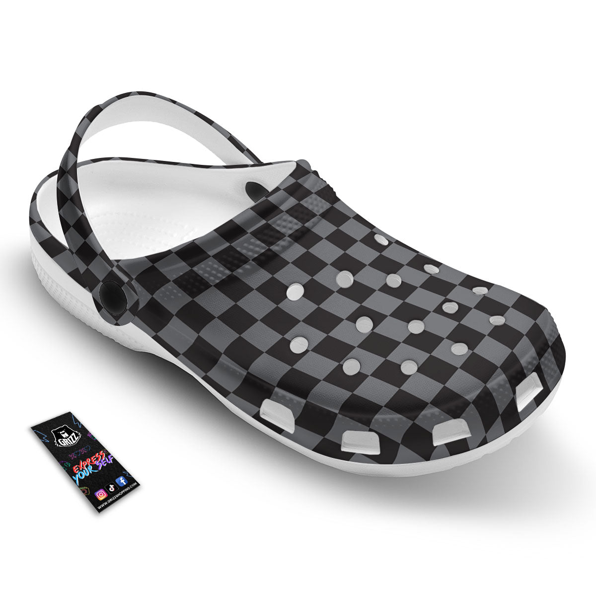 Checkered Black And Grey Print Pattern Clog-grizzshop