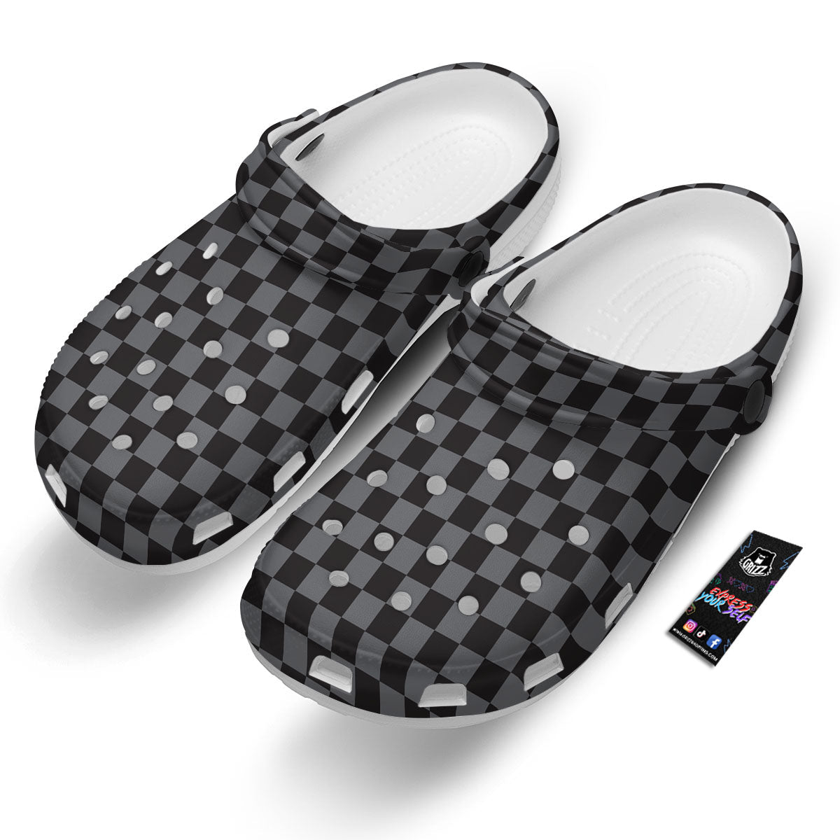 Checkered Black And Grey Print Pattern Clog-grizzshop