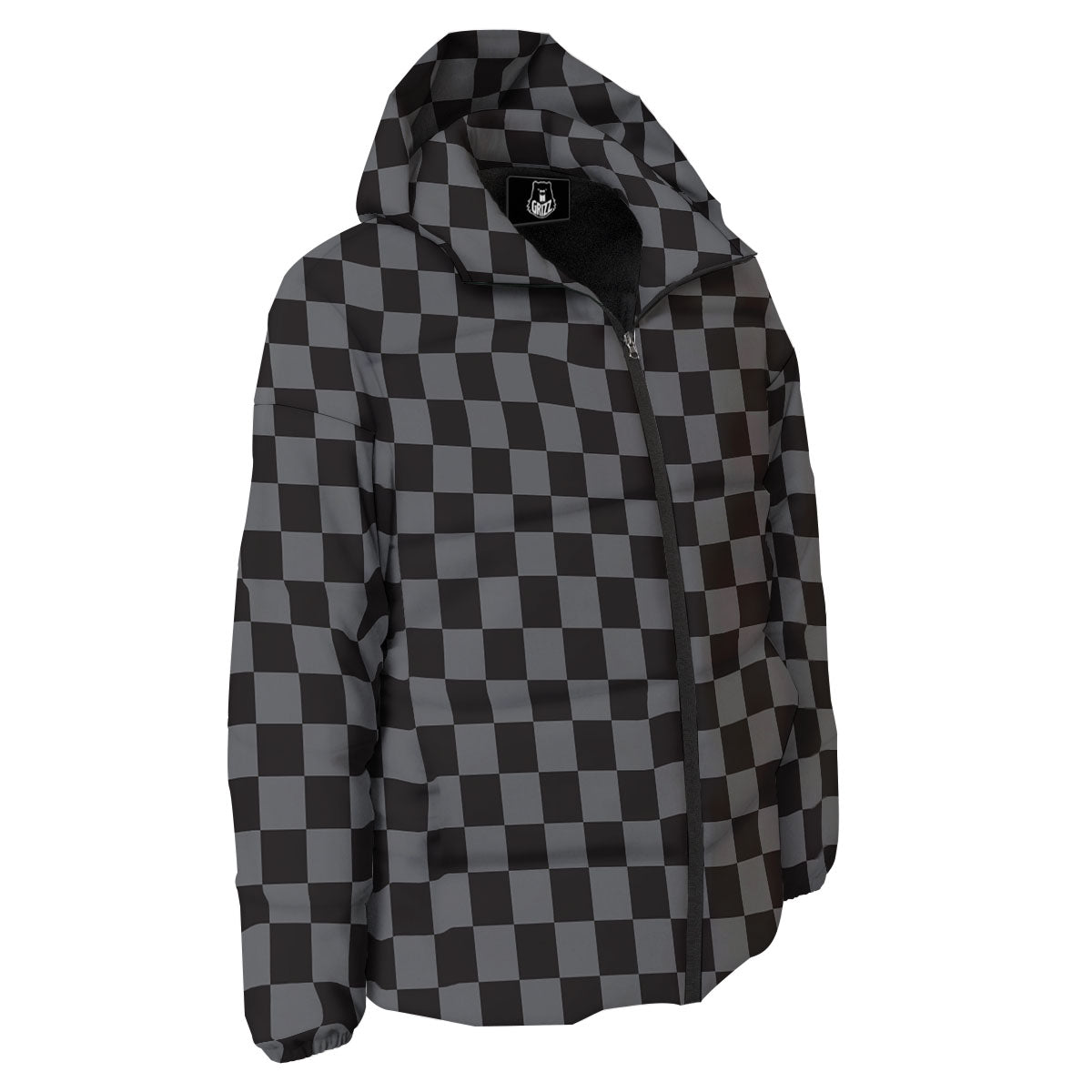 Checkered Black And Grey Print Pattern Down Jacket-grizzshop