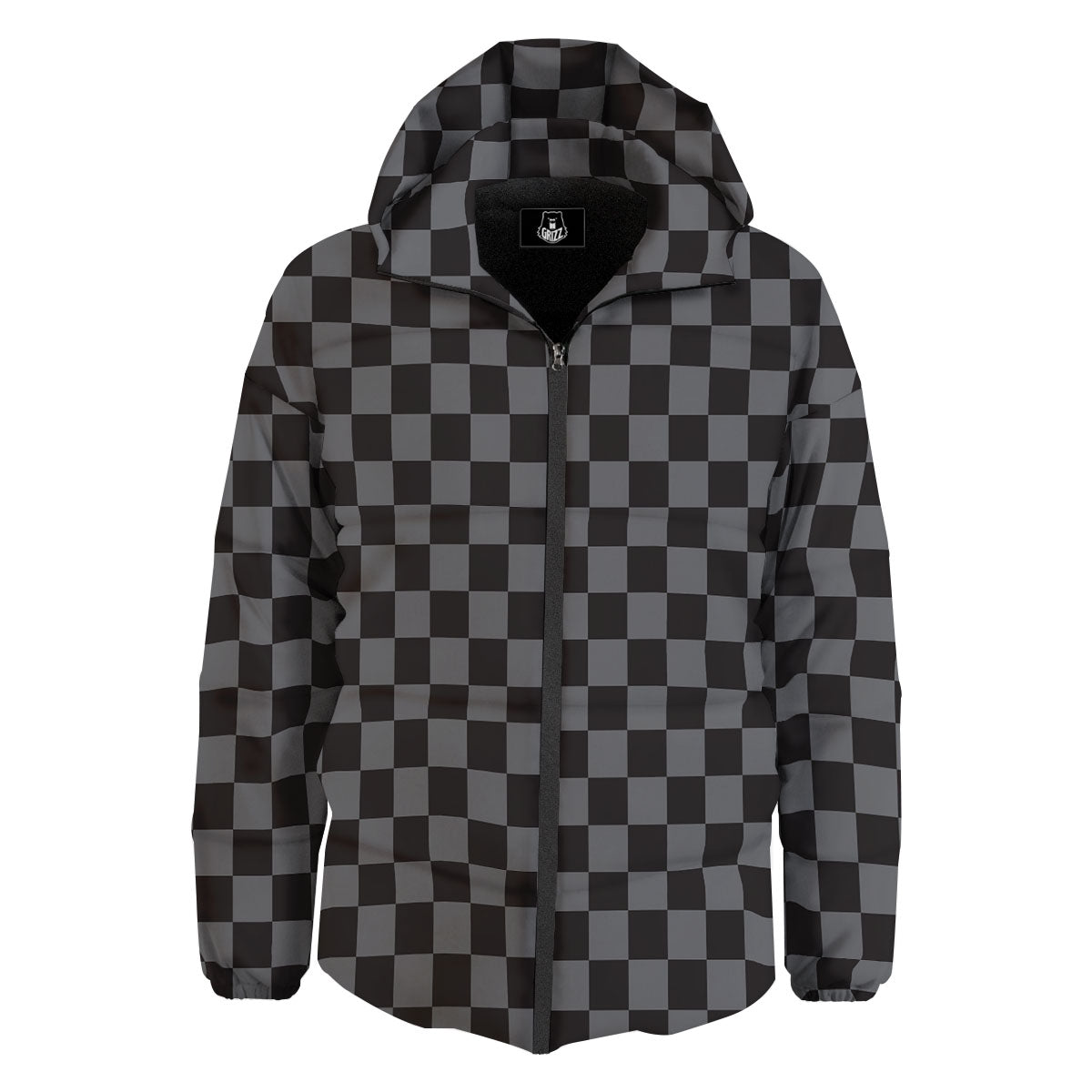 Checkered Black And Grey Print Pattern Down Jacket-grizzshop