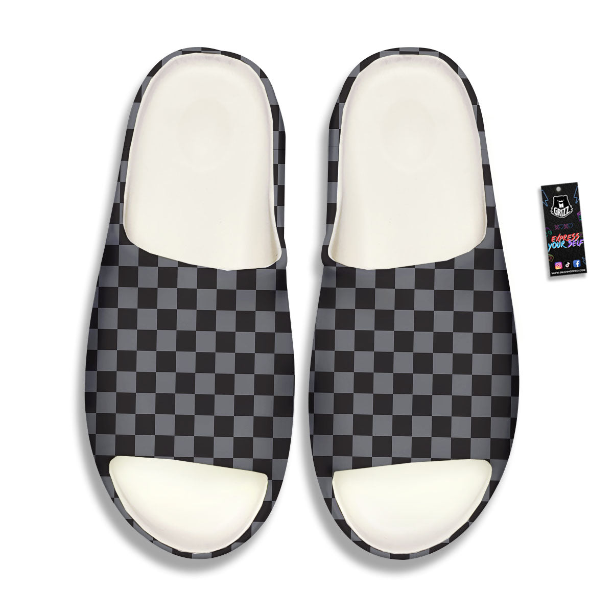 Checkered Black And Grey Print Pattern Sandals-grizzshop