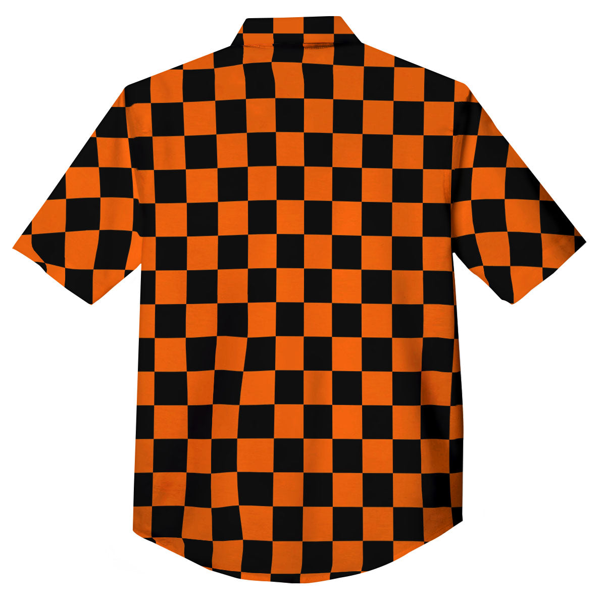 Checkered Black And Orange Print Pattern Button Up Shirt-grizzshop