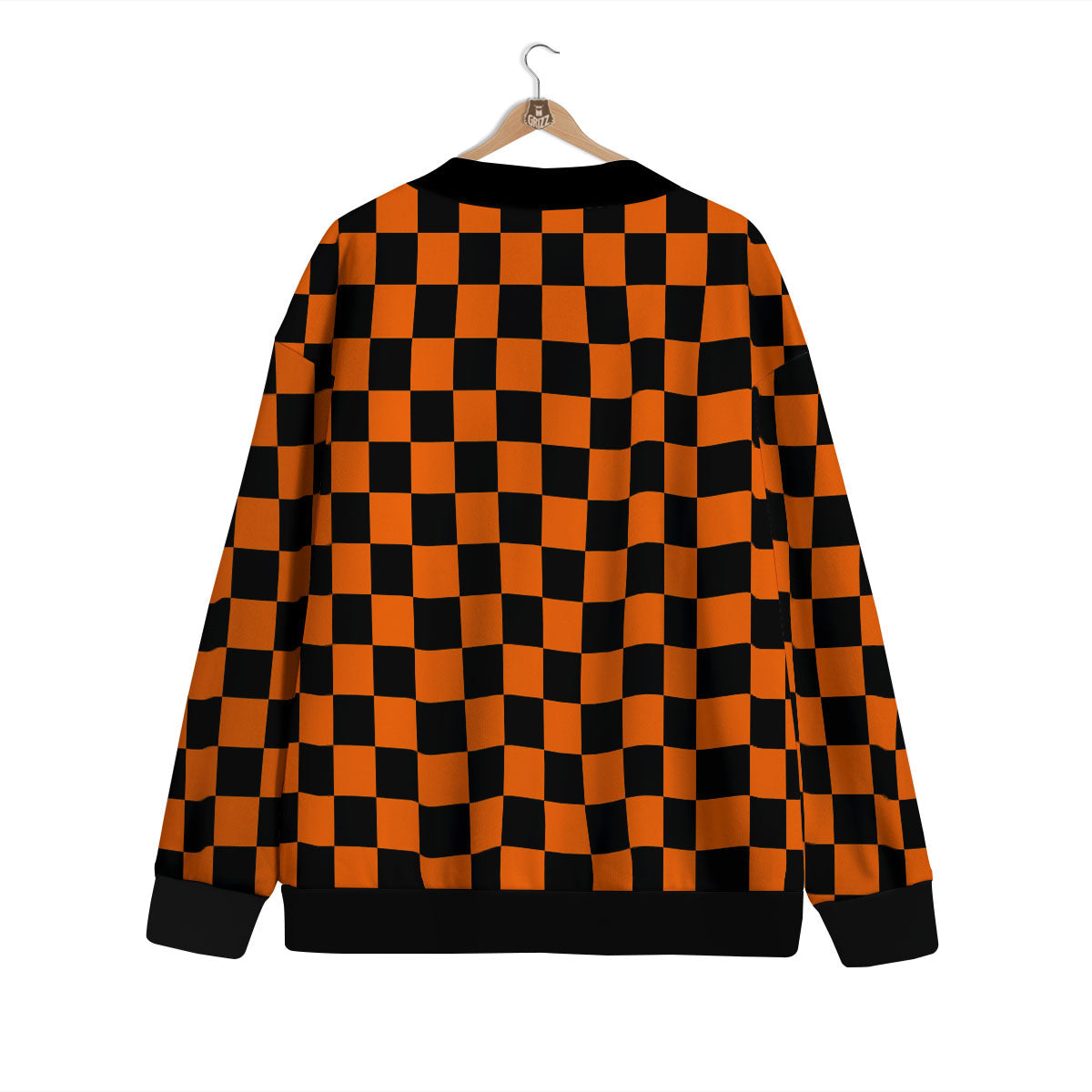 Checkered Black And Orange Print Pattern Cardigan-grizzshop