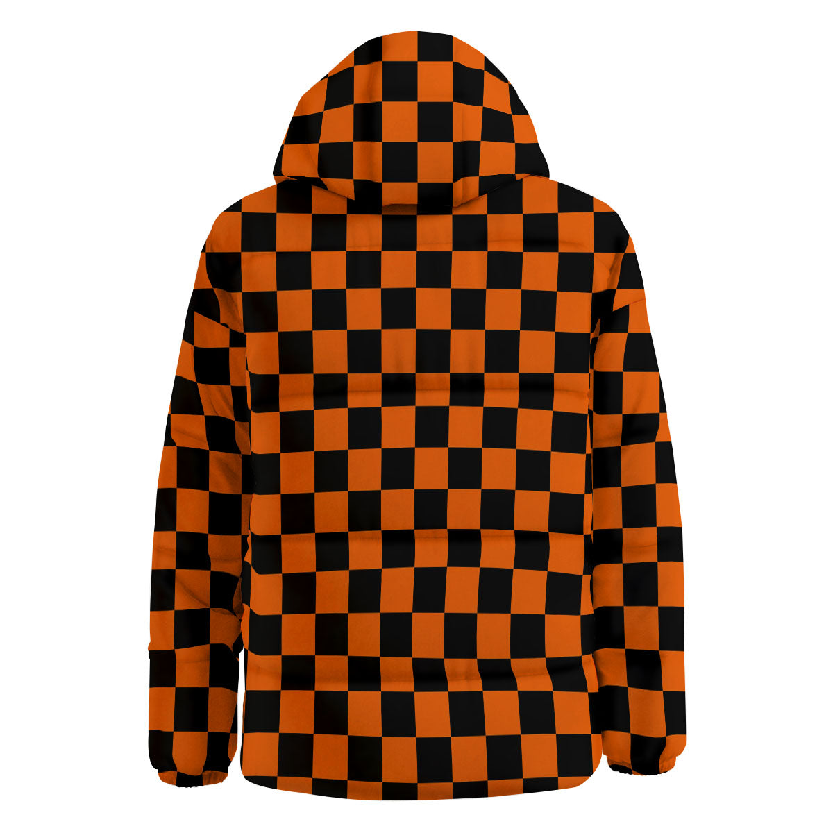 Checkered Black And Orange Print Pattern Down Jacket-grizzshop