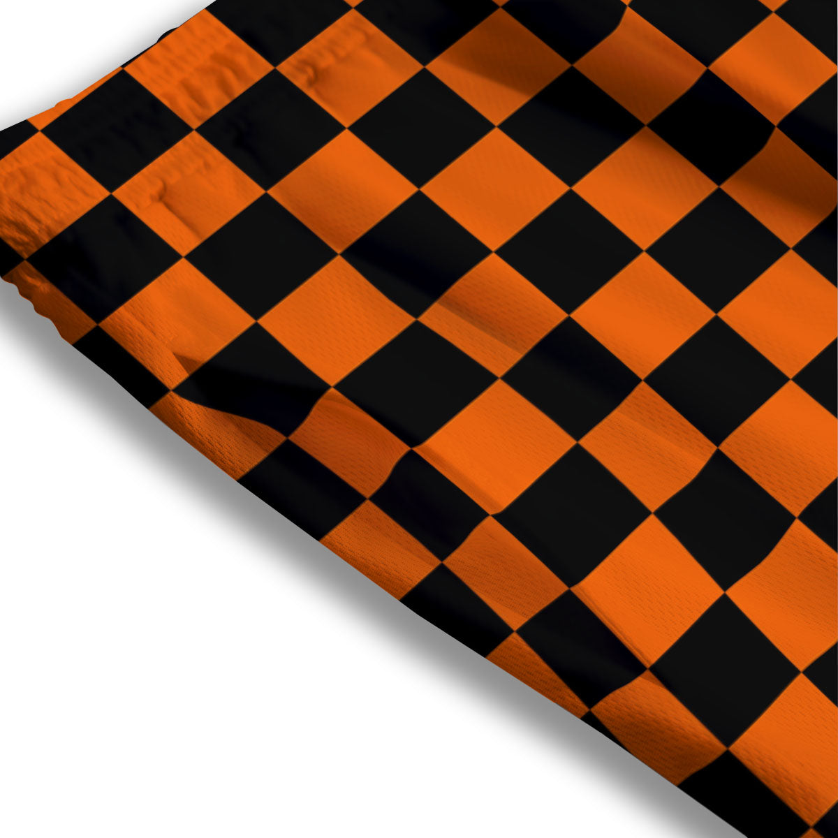 Checkered Black And Orange Print Pattern Mesh Shorts