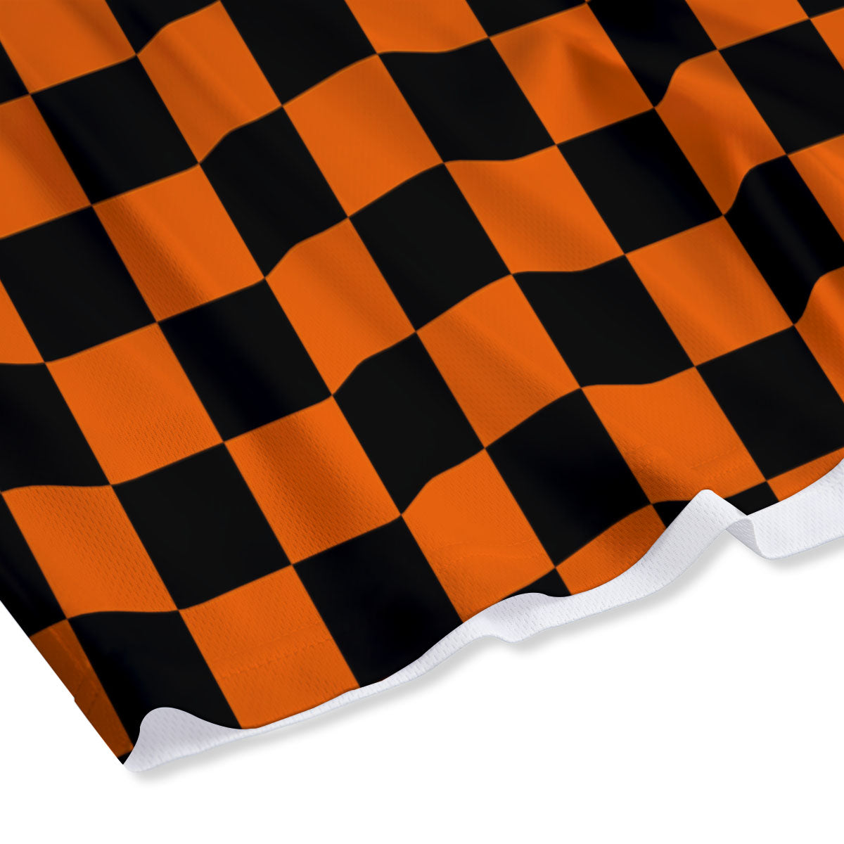 Checkered Black And Orange Print Pattern Mesh Shorts