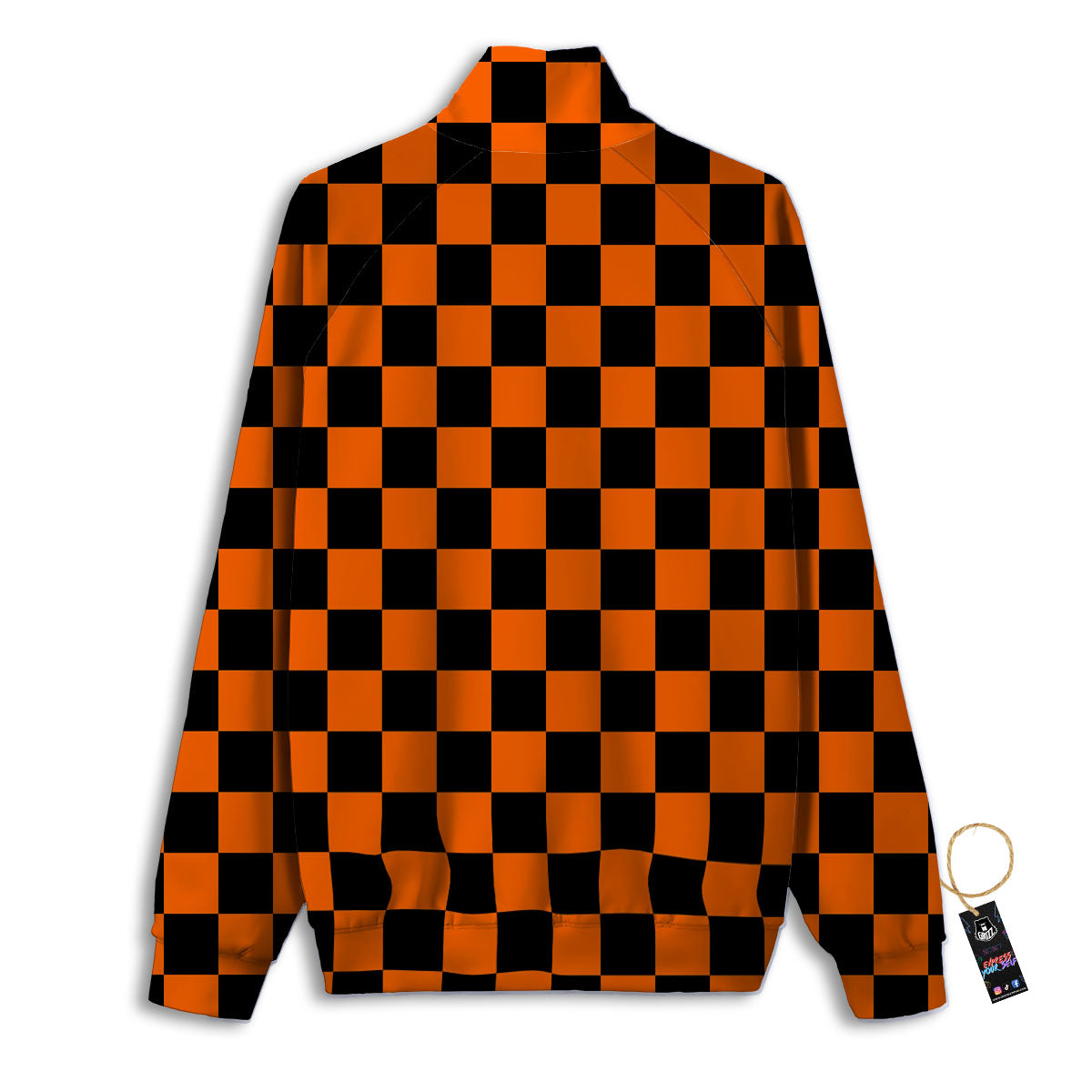 Checkered Black And Orange Print Pattern Track Jacket-grizzshop
