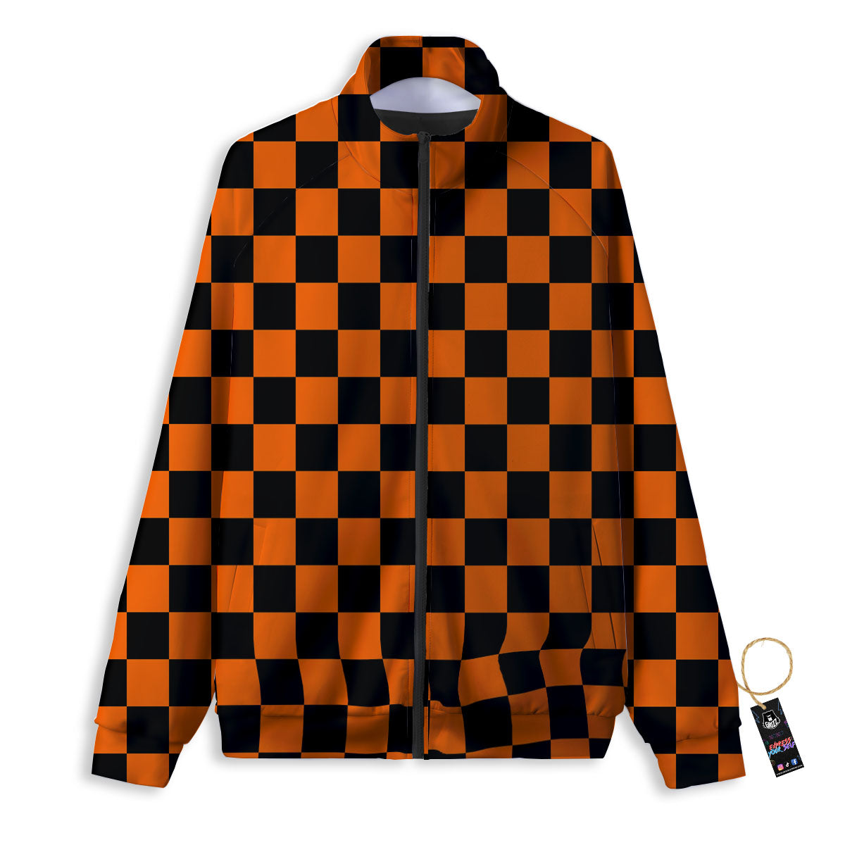 Checkered Black And Orange Print Pattern Track Jacket-grizzshop