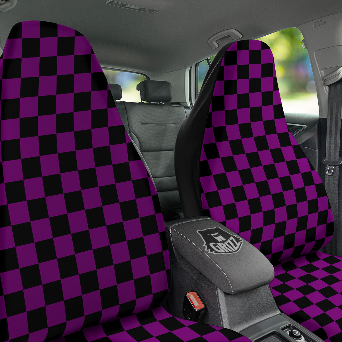 Checkered Black And Purple Print Pattern Car Seat Covers-grizzshop
