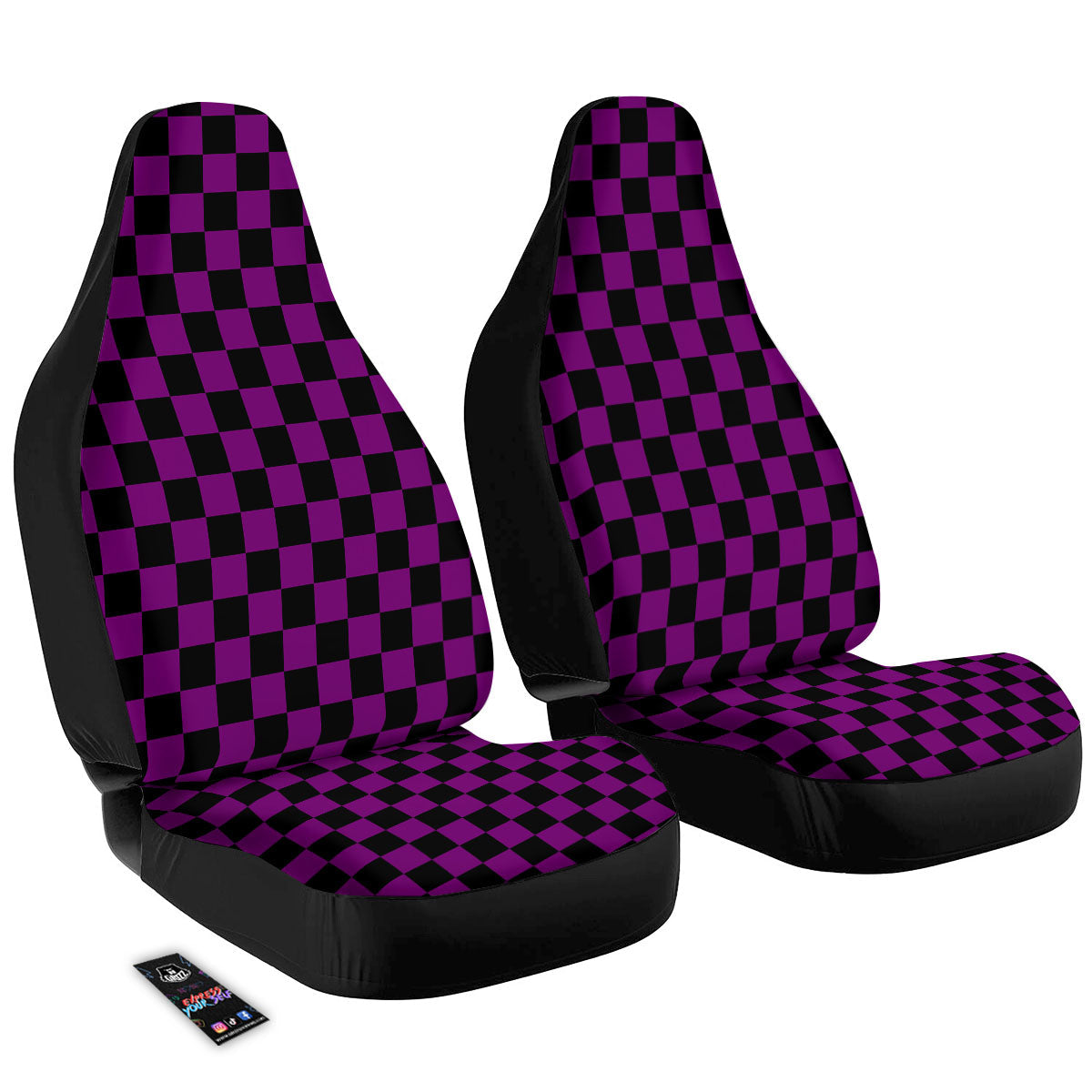 Checkered Black And Purple Print Pattern Car Seat Covers-grizzshop