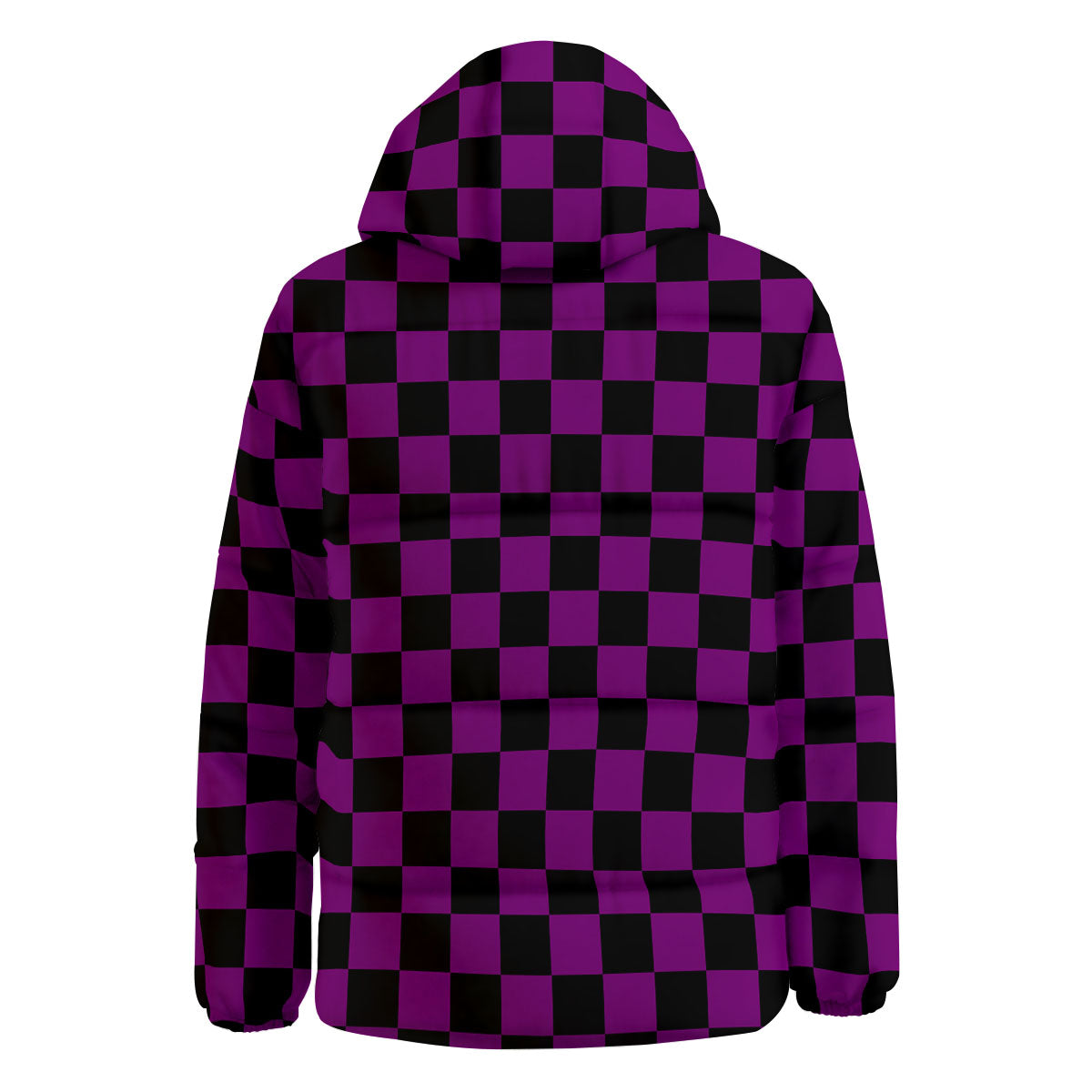 Checkered Black And Purple Print Pattern Down Jacket-grizzshop